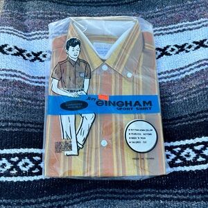 NWT VTG 70s SPORTWEAR MUSTARD YELLOW BROWN STRIPED BOYS SHIRT SIZE 10